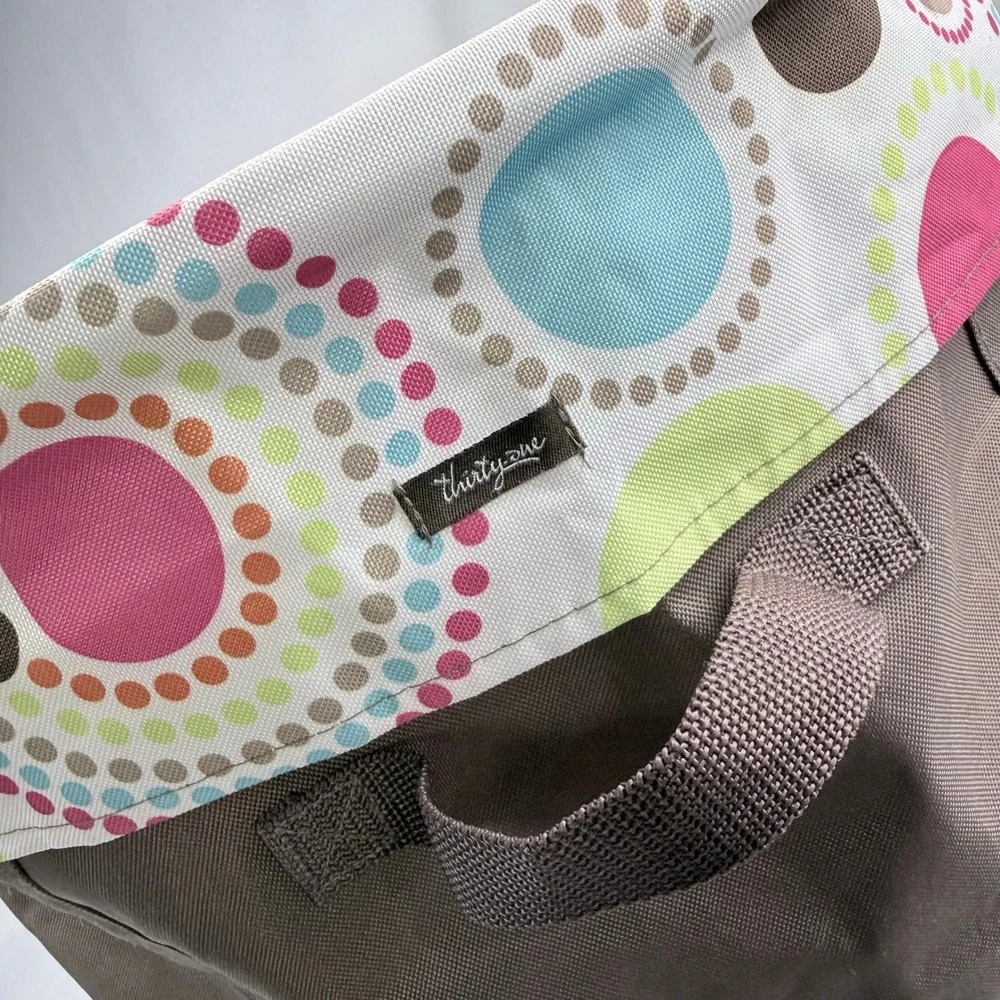Thirty One Collapsable Round Retired Storage Bin Circle Spirals‎ Tote Brown Pink